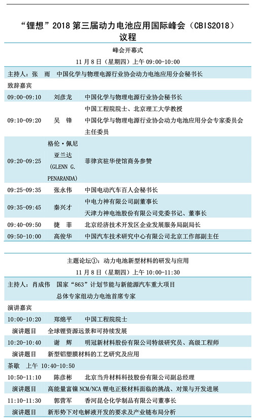 重磅發(fā)布!“鋰想”第三屆動力電池應(yīng)用國際峰會(CBIS2018)詳細(xì)議程速覽